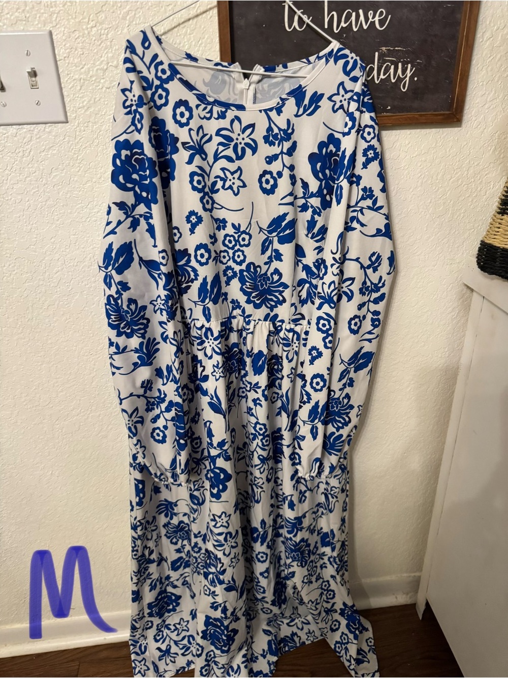 White Maxi Dress with Blue Floral Print